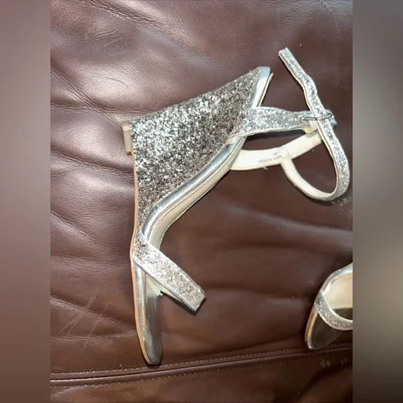 Silver Glitter Wedge Sandals, Betsy Johnson, Size 6.5 - Picture 2 of 7